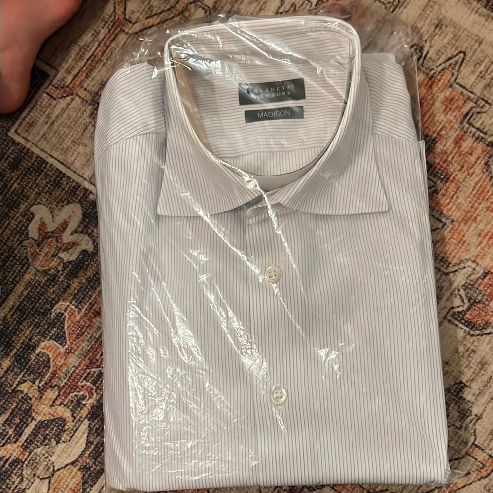 Barneys New York Madison Men's White Striped Shirt